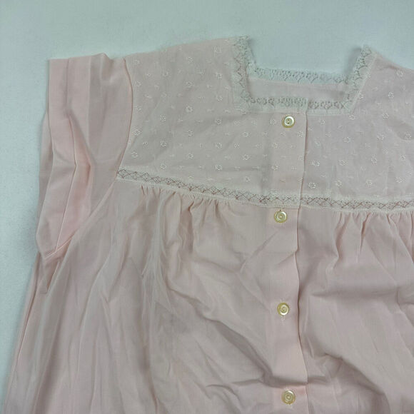 VTG Gilead Pink Nightgown Dress Night Coat Button Front Lace S/S Sz L Nylon 9657 - Picture 3 of 7